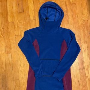 Melanzana micro grid dress. Long, fleece hoodie.